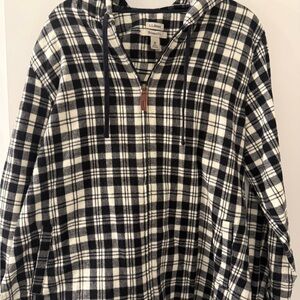 L.L.Bean Black and White Plaid Relaxed-Fit Zip Hoodie
